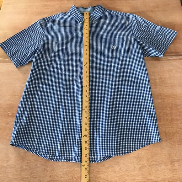 Chaps Easy Care Shirt Men XL Blue Plaid Button Down Pocket Crest Short Sleeve - Picture 5 of 14
